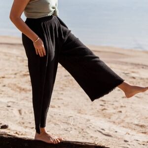 Pokoloco Muslin Cotton Crinkle Palazzo Pants, Size OS, Distressed Natural Black